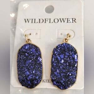 Wildflowers Deep Blue and Gold Textured Earrings